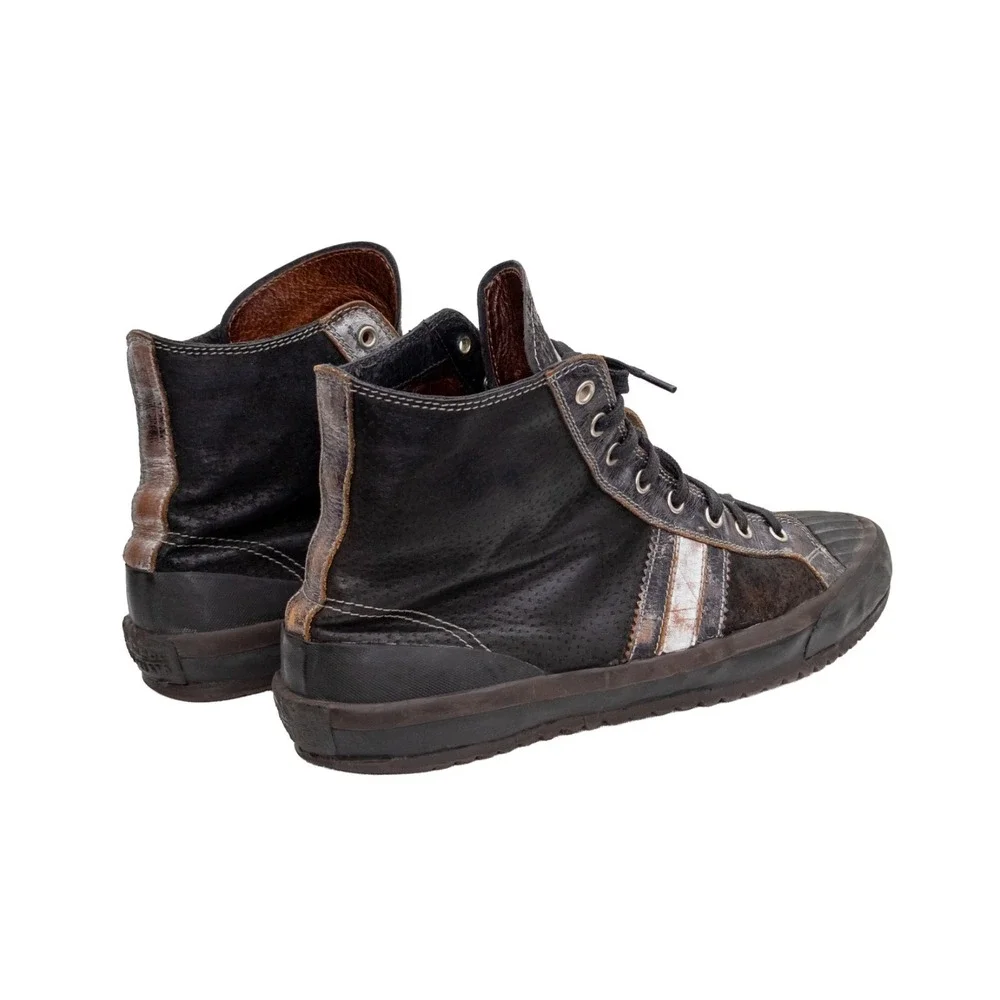 Premiata Men's High Top Leather Sneakers Black Silver Distressed Italy Size US 9